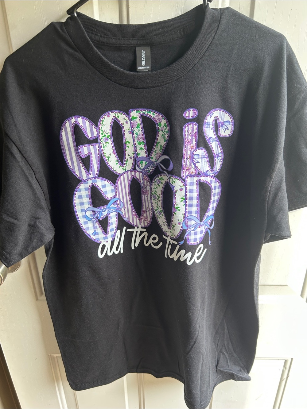 Gildan Black Tee with Purple Accent 'God is Good' Graphic